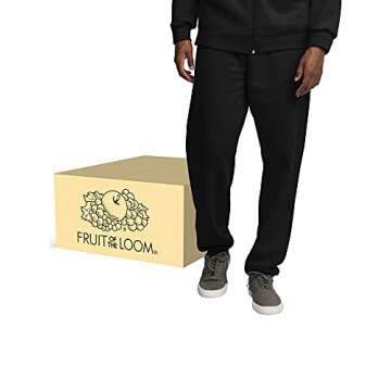 Fruit of the Loom Men's Eversoft Fleece Elastic Bottom Sweatpants with Pockets, Relaxed Fit, Moisture Wicking, Breathable, 12 Pack-Black, Small