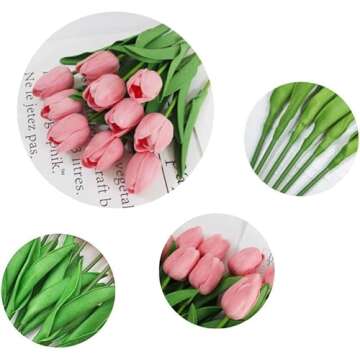 SHINE-CO LIGHTING Artificial PU Tulips 10Pcs Real Touch Fake Flower Arrangement Bouquets for Home Office Wedding Decoration (Pink)