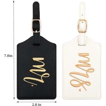 CHOIEO Mr and Mrs Luggage Tags, Bridal Shower Gift Honeymoon Gifts Wedding Gifts for Bride, PU Leather Travel Tags with Name ID Address Card (White&Black)