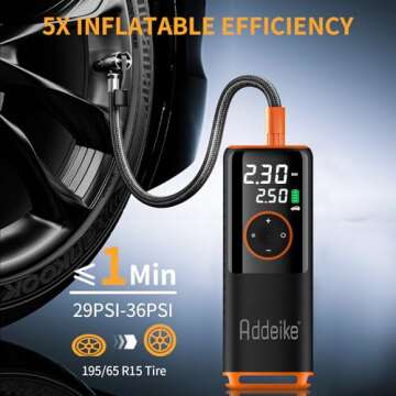 5X Fast Tire Inflator Portable Air Compressor,160 PSI Air Pump for Car Tires with Digital Pressure Gauge Can Charge Mobile Phone, One Click Smart Pump Tire Inflator for Motorcycle, Bicycle