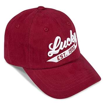 Lucky Brand Cotton Baseball Cap with Adjustable Straps for Men and Women (One Size Fits Most), 1990 Embroidered-Red