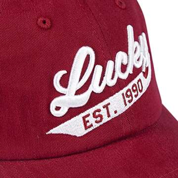 Lucky Brand Cotton Baseball Cap with Adjustable Straps for Men and Women (One Size Fits Most), 1990 Embroidered-Red