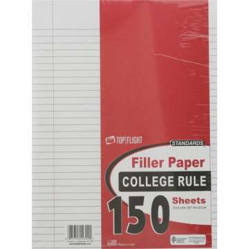 Top Flight Filler Paper, 10.5 x 8 Inches, College Rule, 150 Sheets (12302), White