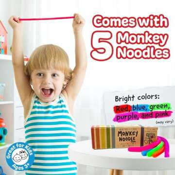 IMPRESA The Original Monkey Noodle Fidget Toy - 5 Pack - Stretchy Sensory Toys for Kids & Toddlers with Unique Needs - Fosters Creativity, Focus, & Fun-Great for Classrooms, Home & Playtime Ages 3+