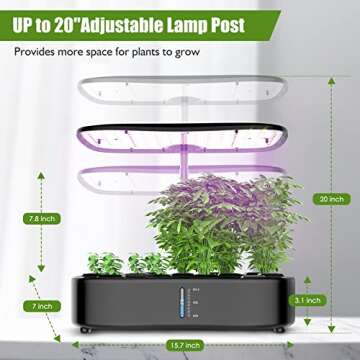 Large Tank Hydroponics Growing System 12 Pods, Herb Garden Kit Indoor with Grow Lights, Plants Germination Kit with Quiet Water Pump, Auto Timer, Height Adjustable to 20", Gardening Gifts Home Decor