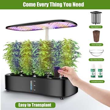 Large Tank Hydroponics Growing System 12 Pods, Herb Garden Kit Indoor with Grow Lights, Plants Germination Kit with Quiet Water Pump, Auto Timer, Height Adjustable to 20", Gardening Gifts Home Decor