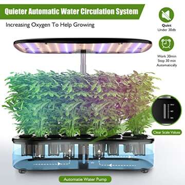 Large Tank Hydroponics Growing System 12 Pods, Herb Garden Kit Indoor with Grow Lights, Plants Germination Kit with Quiet Water Pump, Auto Timer, Height Adjustable to 20", Gardening Gifts Home Decor