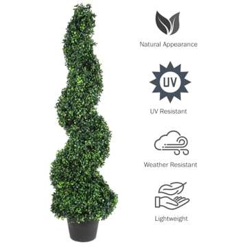 Faux Tree Boxwood Topiary Plant - 50-Inch Artificial Spiral Plant with Realistic Leaves and Planter - For Indoor and Outdoor Home Decor by Pure Garden