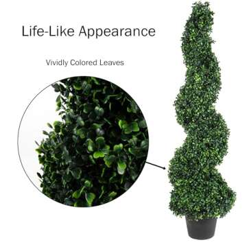 Faux Tree Boxwood Topiary Plant - 50-Inch Artificial Spiral Plant with Realistic Leaves and Planter - For Indoor and Outdoor Home Decor by Pure Garden