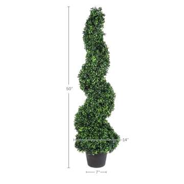 Faux Tree Boxwood Topiary Plant - 50-Inch Artificial Spiral Plant with Realistic Leaves and Planter - For Indoor and Outdoor Home Decor by Pure Garden