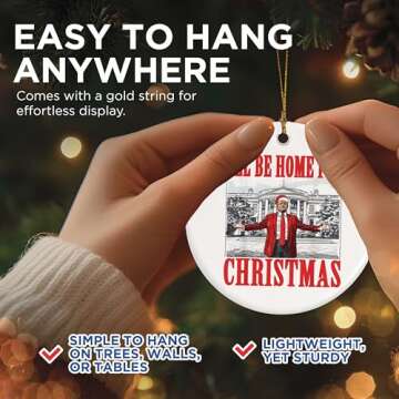 I'll Be Home for Christmas Trump Ornament - Trump 2024 Christmas Trump Ornament - Donald Trump Ornament, Funny Trump Christmas Decoration - 2.8" Round - Gold String Included - BMCO001