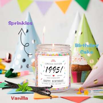 Homsolver 30th Birthday Gifts for Her Women, Happy 1995 30th Birthday Candle Gifts Ideas-Limited Edition 1995 Handmade Candles (Vanilla Birthday Cake Scent with Sprinkles)