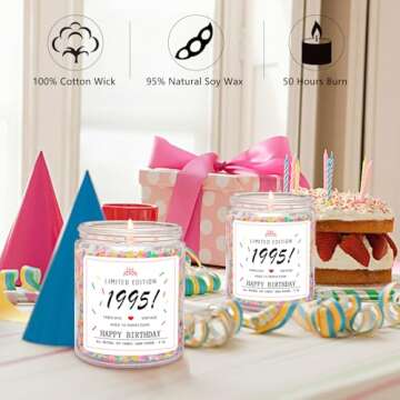 Homsolver 30th Birthday Gifts for Her Women, Happy 1995 30th Birthday Candle Gifts Ideas-Limited Edition 1995 Handmade Candles (Vanilla Birthday Cake Scent with Sprinkles)