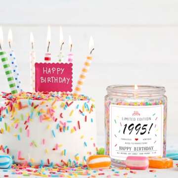 Homsolver 30th Birthday Gifts for Her Women, Happy 1995 30th Birthday Candle Gifts Ideas-Limited Edition 1995 Handmade Candles (Vanilla Birthday Cake Scent with Sprinkles)