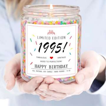 Homsolver 30th Birthday Gifts for Her Women, Happy 1995 30th Birthday Candle Gifts Ideas-Limited Edition 1995 Handmade Candles (Vanilla Birthday Cake Scent with Sprinkles)