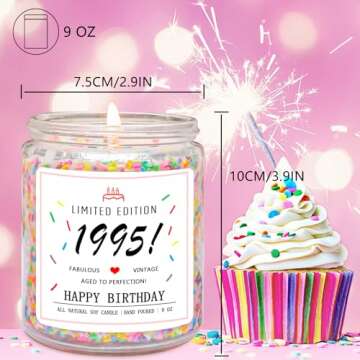 Homsolver 30th Birthday Gifts for Her Women, Happy 1995 30th Birthday Candle Gifts Ideas-Limited Edition 1995 Handmade Candles (Vanilla Birthday Cake Scent with Sprinkles)