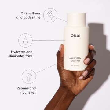 OUAI Medium Conditioner - Hydrating Hair Conditioner with Coconut Oil, Babassu Oil, and Keratin - Strengthens, Repairs and Adds Shine - Paraben and Phthalate Free Hair Care Products - 10 oz