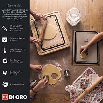 DI ORO Silicone Mats for Baking - Baking Mats Silicone for Baking Sheets - 480°F Heat-Resistant Nonstick Silicone Cooking Mats & Oven Liners - 16 1/2" × 11 5/8" - BPA Free Kitchen Cookie Sheets (2pc)