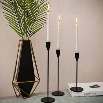 Black Candle Holder Set of 3, Matte Candlestick Holders for Taper Candles Candle Stick Holders Set for Wedding Anniversary Party Mother's Day Dining Table Centerpiece Home Decoration