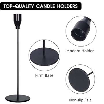 Black Candle Holder Set of 3, Matte Candlestick Holders for Taper Candles Candle Stick Holders Set for Wedding Anniversary Party Mother's Day Dining Table Centerpiece Home Decoration