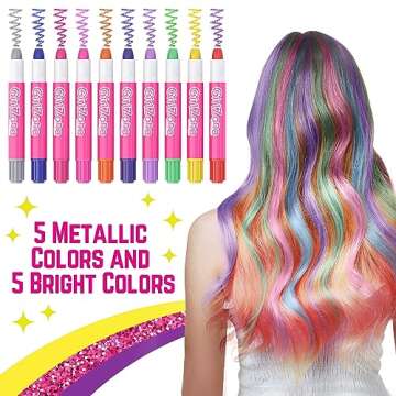 GirlZone Hair Chalks Set, 10-Piece, Easy to Apply and Remove, Temporary Multicolor Hair Color for Kids Dress Up Parties, Role Play, Gift-Ready Vibrant