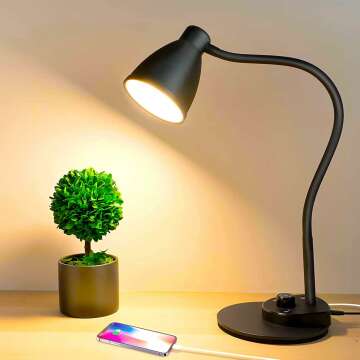 BOHON LED Desk Lamp with USB Port & 3 Adjustable Color Modes for Comfort