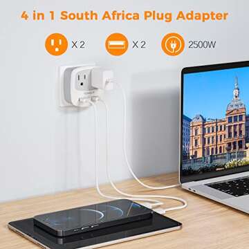 TESSAN South Africa Power Adapter, Type M Travel Adaptor Plug with 2 USB Charger 2 AC Outlets Converter, US to Bhutan, Botswana, India, Israel Namibia Nepal Pakistan