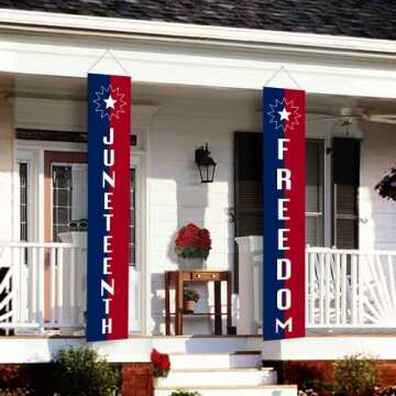 Juneteenth Door Banner, JUNETEENTH and FREEDOM Banners, Black History Month Party Supplies Juneteenth Flag Red White Blue Decor for Front Door Yard Indoor Outdoor Party Decor, Juneteenth Patriotic Decorations, 12 x 71 Inches (Juneteenth)