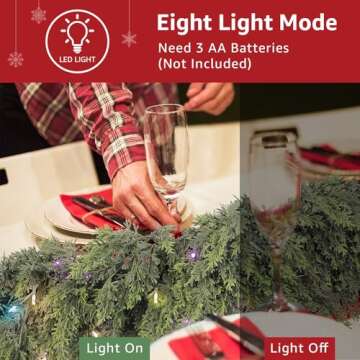 Cedar Christmas Garland with Lights for Mantle - Decorations 9ft Realistic Lighted Faux Pine Garlands for Xmas Home Decoration Indoor Stairs Railing Fireplace Outdoor 9 ft Prelit Garland Door Decor