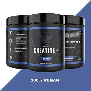 vedge Nutrition Creatine + | Vegan Plant-Based Creatine Monohydrate Powder | Energy, Performance & Function | Ergogenic Aids for Athletes | Unflavored, 30 Servings