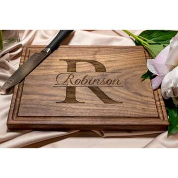 Personalized Cutting Board, Custom Wedding, Anniversary or Housewarming Gift Idea, Wood Engraved Charcuterie, for Friends and Family, Monogram Initial Design 004