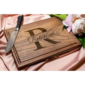 Personalized Cutting Board, Custom Wedding, Anniversary or Housewarming Gift Idea, Wood Engraved Charcuterie, for Friends and Family, Monogram Initial Design 004