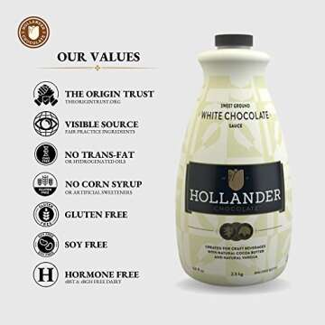 White Chocolate Café Sauce™ by Hollander Chocolate Co. | Gourmet White Chocolate Sauce with Real Cocoa Butter for the Professional or Home Barista - Net Wt 91oz / 64 fl. Oz. Large Bottle