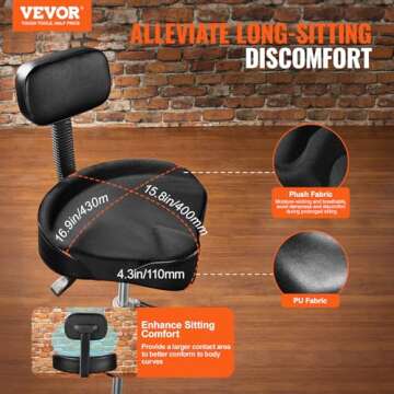 VEVOR Drum Throne with Backrest, 19.3-25.2 in/490-640 mm Height Adjustable, Hydraulic Saddle Padded Drum Stool Seat with Anti-Slip Feet Drumsticks 227 kg/500 lbs Max Capacity, 360°Swivel for Drummers