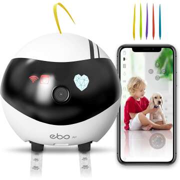 Enabot EBO Air Home Security Pet Camera, 2 Way Talk,Night Vison,Wireless APP Remote Control Indoor Security Camera,Movable Rechargeable Cam for Dog/Cat/Baby,SD Card Storage