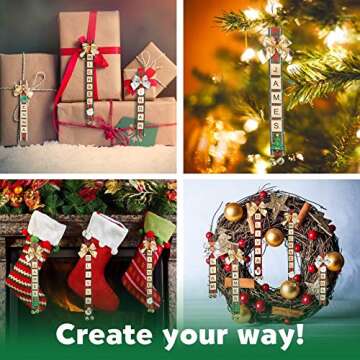 Christmas Ornaments Tree Decorations Personalized Crafts for Girls Adults Kids Kit DIY Ribbon Letter Tiles Bells Rustic Stockings Name Tags Hanging Xmas Decor for Gifts Wreath Room Holiday