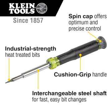 Klein Tools 32314 Electronic Screwdriver, 14-in-1 with 8 Precision Tips, Slotted, Phillips, and Tamperproof TORX Bits, 6 Precision Nut Drivers