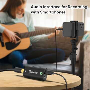 Ueteto Audio Interface for Guitar, Portable Internal Recording Sound Card for Live Streaming for Iphone, Ipad and Android smartphones and tablets, No Driver Needed