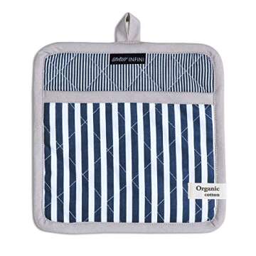 AMOUR INFINI Heat Resistant Pot Holders Striped Set of 3 Washable Non-Slip Hot Pads for Kitchen Baking Cooking Outdoor BBQ Party Festive Gift Christmas Kitchen Decor (Blue)