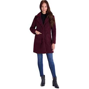 French Connection womens 3/4 Shearling Faux Fur Coat, Wine, Medium US