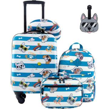 Travelers Club 5 Piece Kids' Luggage Set - Cool Dog Design!