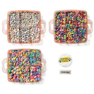 Beads for Kids Crafts, Jewelry Making Kit - 1000 Multi-Shaped Beads with Clasps and Beading String, Organized Storage Case, Ages 6 and Up