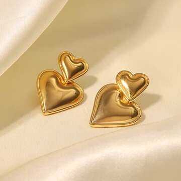 Lemogino INS style stainless steel earrings love 14K gold heart-shaped pendant fashion personality women's jewelry (Gold1), HEART-G