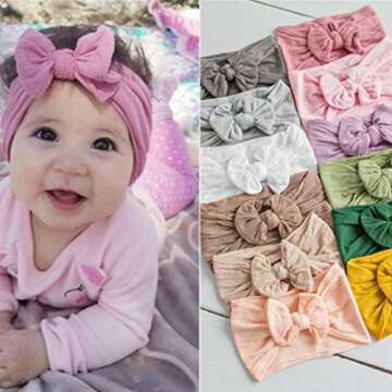 CÉLLOT Super Stretchy Soft Knot Headbands with Hair Bows Head Wrap Hair Accessories For Newborn Baby Girls Infant Toddlers Kids