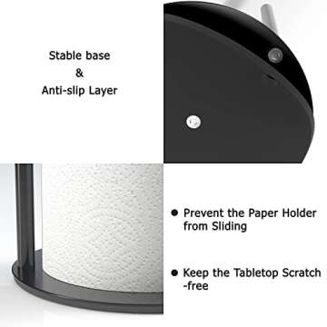 Paper Towel Holder Black Kitchen Roll Holder, Premium Stainless Steel Paper Towel Holder for Kitchen Roll Organize, Countertop Roll Dispenser with Weighted Base