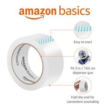 Amazon Basics Strong Adhesive Packaging Tape for Shipping, Moving and Storage, Clear, 1.88" x 54.6 yds, 12-pack, Translucence