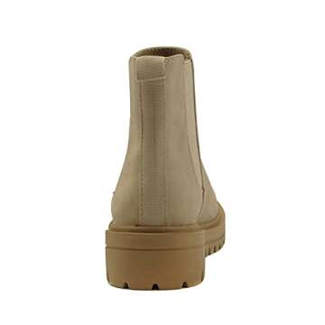 Soda Pilot ~ Women Lug Sole Low Heel Chelsea Fashion Ankle Bootie w/Double Elastic Gore (BEIGE, us_footwear_size_system, adult, women, numeric, medium, numeric_7_point_5)