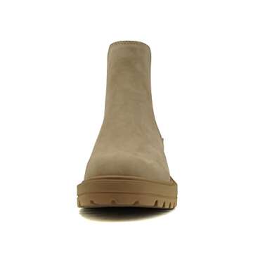 Soda Pilot ~ Women Lug Sole Low Heel Chelsea Fashion Ankle Bootie w/Double Elastic Gore (BEIGE, us_footwear_size_system, adult, women, numeric, medium, numeric_7_point_5)