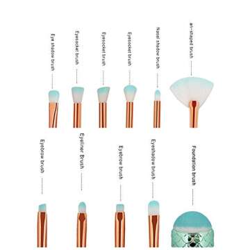 Funfunman Makeup Brushes 11PCS Make Up Foundation Eyebrow Eyeliner Blush Cosmetic Concealer Brushes(Mermaid Colorful)