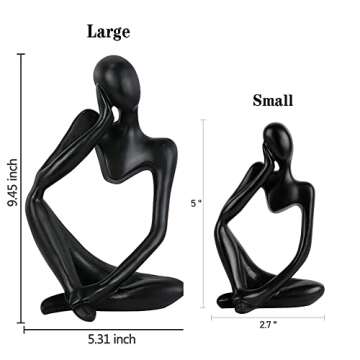 Ozzptuu Black Resin Thinker Style Abstract Sculpture Statue Collectible Figurines Home Office Bookshelf Desktop Decor (Left)